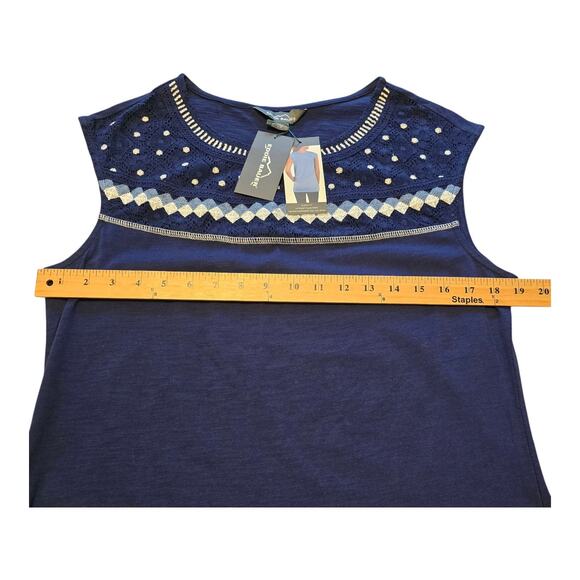 Eddie Bauer Lace Embroidered Top Womens Size Large Navy Blue Sleeveless Boho NWT - Picture 7 of 9